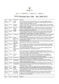 TPTV Schedule Nov 18Th – Nov 24Th 2019