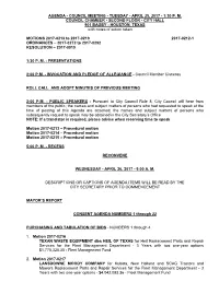 Agenda - Council Meeting - Tuesday - April 25, 2017 - 1:30 P