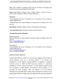 CHK1 Inhibition Is Synthetically Lethal with Loss of B-Family DNA Polymerase Function in Human Lung and Colorectal Cancer Cells