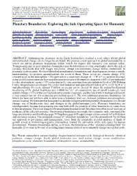 Planetary Boundaries: Exploring the Safe Operating Space for Humanity