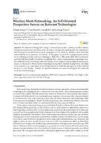 Wireless Mesh Networking: an Iot-Oriented Perspective Survey on Relevant Technologies