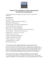 National Union of Healthcare Workers Questionnaire for 2018 Board of Equalization