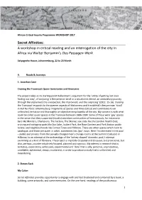 Secret Affinities: a Workshop in Critical Reading and an Interrogation of the City in Africa Via Walter Benjamin’S Das Passagen-Werk