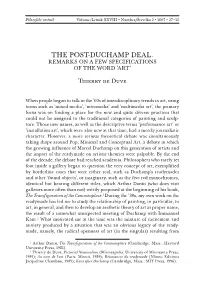 The Post-Duchamp Deal. Remarks on a Few Specifications of the Word ‘Art’