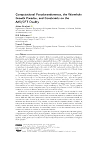 Computational Pseudorandomness, the Wormhole Growth Paradox, and Constraints on the Ads/CFT Duality