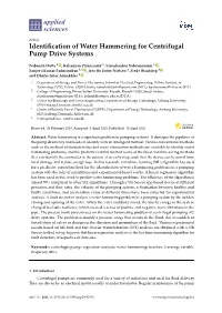 Identification of Water Hammering for Centrifugal Pump Drive Systems