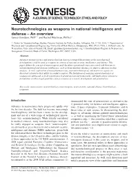 Neurotechnologies As Weapons in National Intelligence and Defense – an Overview James Giordano, Phd*1-3 and Rachel Wurzman, Phd(C)4