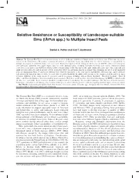 Relative Resistance Or Susceptibility of Landscape-Suitable Elms (Ulmus Spp.) to Multiple Insect Pests