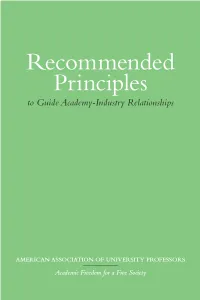 Recommended Principles to Guide Academy-Industry Relationships