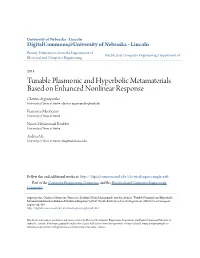 Tunable Plasmonic and Hyperbolic Metamaterials Based on Enhanced Nonlinear Response Christos Argyropoulos University of Texas at Austin, Christos.Argyropoulos@Unl.Edu