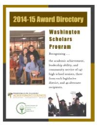Washington Scholars Program of 2014-15 Table of Contents