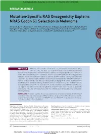 Mutation-Specific RAS Oncogenicity Explains NRAS Codon 61 Selection in Melanoma