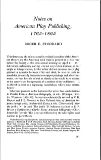 Notes on American Play Publishings 1766-1865