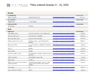 Titles Ordered October 9 - 16, 2020