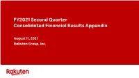 FY2021 Second Quarter Consolidated Financial Results Appendix