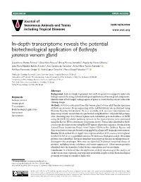 In-Depth Transcriptome Reveals the Potential Biotechnological Application of Bothrops Jararaca Venom Gland