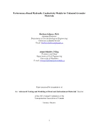 Performance-Based Hydraulic Conductivity Models for Unbound Granular Materials