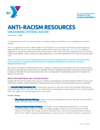 ANTI-RACISM RESOURCES UNLEARNING SYSTEMIC RACISM Updated: July 1, 2020