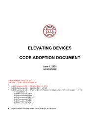 ELEVATING DEVICES CODE ADOPTION DOCUMENT Unofficial Consolidation