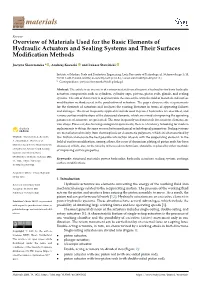 Overview of Materials Used for the Basic Elements of Hydraulic Actuators and Sealing Systems and Their Surfaces Modiﬁcation Methods
