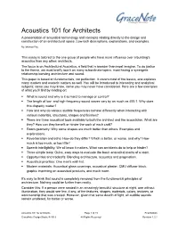 Acoustics 101 for Architects a Presentation of Acoustical Terminology and Concepts Relating Directly to the Design and Construction of an Architectural Space