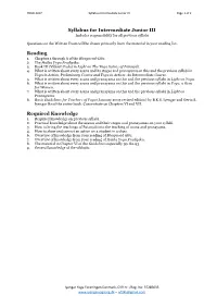 Syllabus for Intermediate Junior III Reading Required Knowledge
