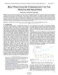 Best Practices of Cybersecurity in the Healthcare Industries