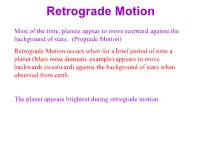 Explaining Retrograde Motion of the Planets