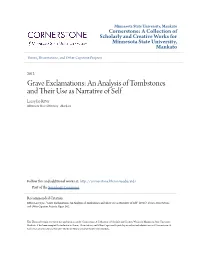 Grave Exclamations: an Analysis of Tombstones and Their Seu As Narrative of Self Lacey Jae Ritter Minnesota State University - Mankato