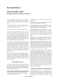 Recommendation 3 ISO Country Code for Representation of Names of Countries