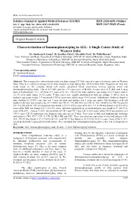Characterization of Immunophenotyping in ALL: a Single Center Study of Western India Dr