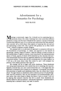 Advertisement for a Semantics for Psychology