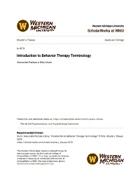 Introduction to Behavior Therapy Terminology