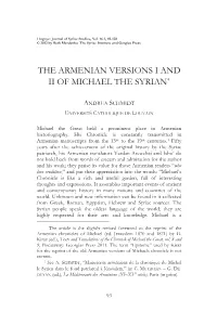 The Armenian Versions I and Ii of Michael the Syrian∗
