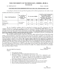 VSS UNIVERSITY of TECHNOLOGY, ODISHA, BURLA N O T I C E No