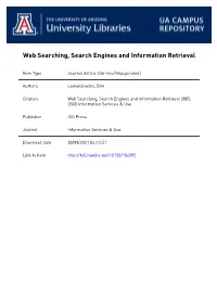 Web Searching, Search Engines and Information Retrieval
