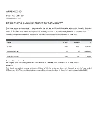 Appendix 4D Results for Announcement to the Market