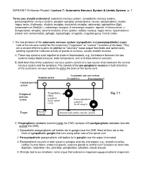 BIPN100 F15 Human Physiol I Lecture 7: Autonomic Nervous System & Limbic System P