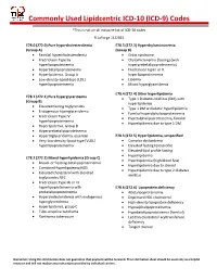 Commonly Used Lipidcentric ICD-10 (ICD-9) Codes
