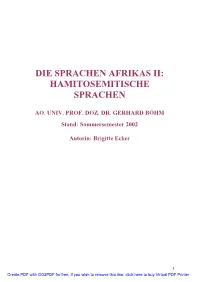 Die Sprachen Afrikas Ii: Hamitosemitische Sprachen