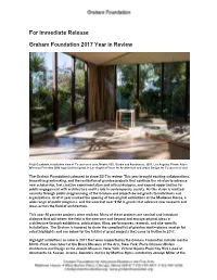 For Immediate Release Graham Foundation 2017 Year in Review