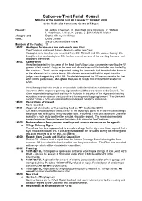 Sutton-On-Trent Parish Council Minutes of the Meeting Held on Tuesday 9Th October 2018 at the Methodist Community Centre at 7.30Pm