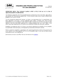 Engines and Propellers Fitted to LAA Aircraft [JV] Page 1 of 1 TL 3.12 29/01/2019