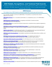 IEEE Medals, Recognitions, and Technical Field Awards
