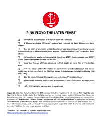 Pink Floyd the Later Years PR FINAL US Version Issue Date 8-29