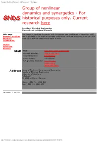 Group of Nonlinear Dynamics and Synergetics - Main Page Group of Nonlinear Dynamics and Synergetics - for Historical Purposes Only