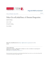 Police Use of Lethal Force: a Toronto Perspective John D