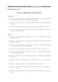 Problem Sheet 8 Normal Subgroups and Quotients