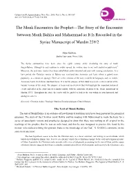 The Monk Encounters the Prophet—The Story of the Encounter Between Monk Bahīra and Muhammad As It Is Recorded in the Syriac Manuscript of Mardin 259/2