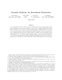 Security Analysis: an Investment Perspective